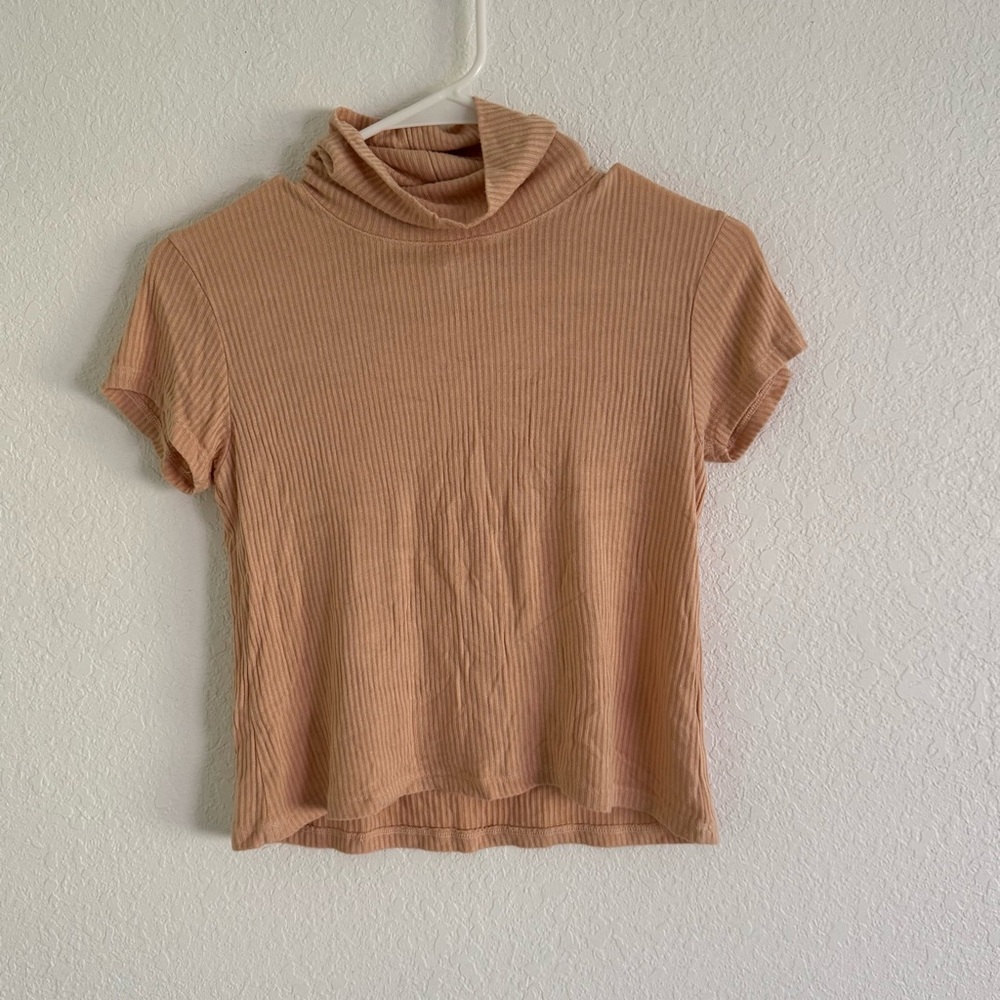 Brandy Melville Camel Ribbed Short Sleeve Top